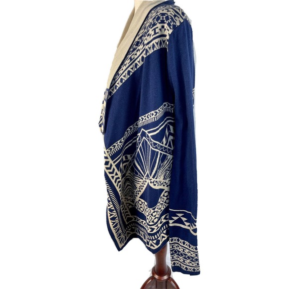 Flying Tomato Aztec Indian Navajo Reversible Cardigan Navy & Cream Big Size S - Picture 2 of 13